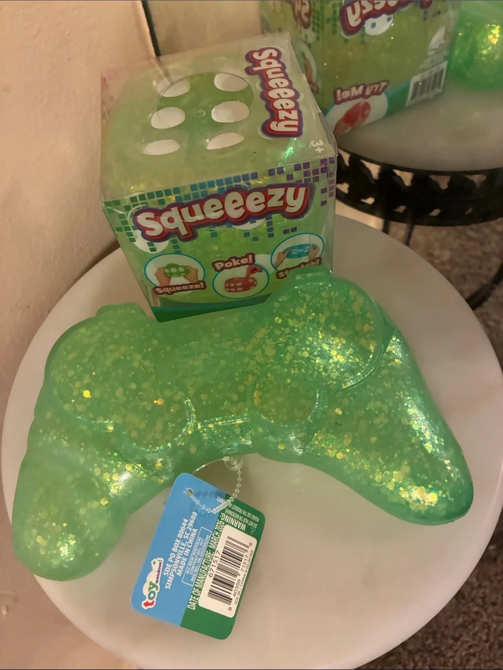 Squeeezy Green GlitterDice & Game Controller Stress Toy